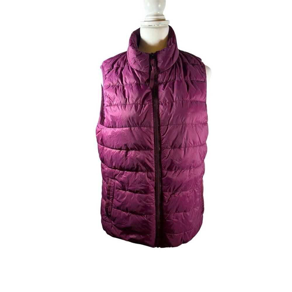Xersion Vest Womens L Plum Packable Full Zip Nylon Shell Poly Lined Pockets
